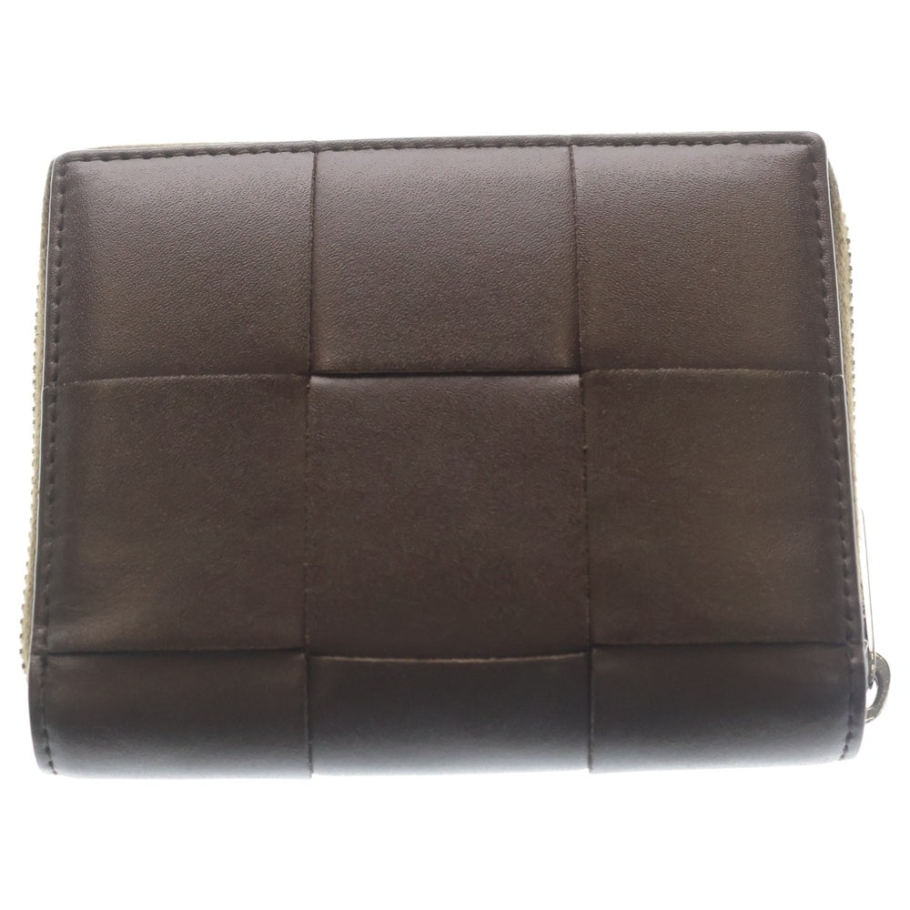 BOTTEGA VENETA(ボッテガヴェネタ) カセット ジップアラウンド レザー マキシイントレチャート コンパクトウォレット 二つ折り財布 シルバー金具 ブラウン レディース