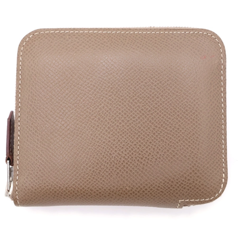 HERMES(エルメス) アザップシルクイン コンパクト エトゥープ エプソン ミニ財布 コインケース ブラウン レザー シルバー金具 Z刻印 レディース