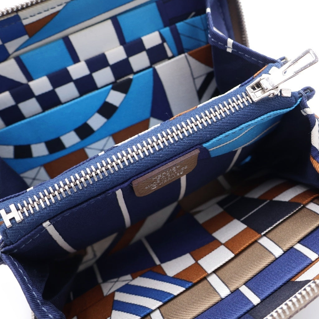 HERMES(エルメス) アザップシルクイン コンパクト エトゥープ エプソン ミニ財布 コインケース ブラウン レザー シルバー金具 Z刻印 レディース