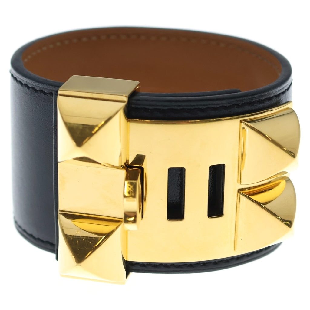 HERMES(エルメス) コリエドシアン ブレスレット ブラック ボックスカーフ T刻印 ゴールド金具 レディース