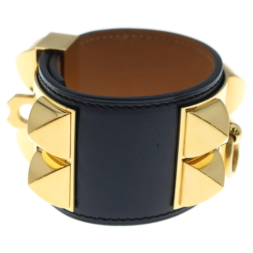 HERMES(エルメス) コリエドシアン ブレスレット ブラック ボックスカーフ T刻印 ゴールド金具 レディース