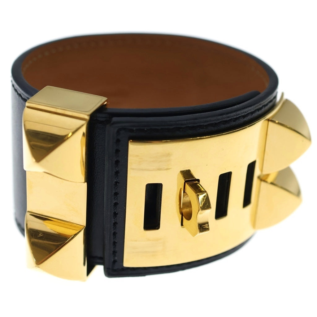 HERMES(エルメス) コリエドシアン ブレスレット ブラック ボックスカーフ T刻印 ゴールド金具 レディース