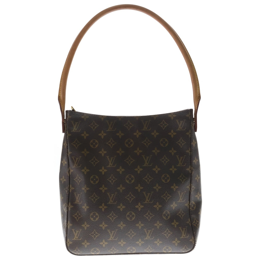 LOUIS VUITTON(ルイヴィトン) モノグラム ルーピングGM ショルダーバッグ ブラウン レザー×PVC M51145 ゴールド金具 レディース