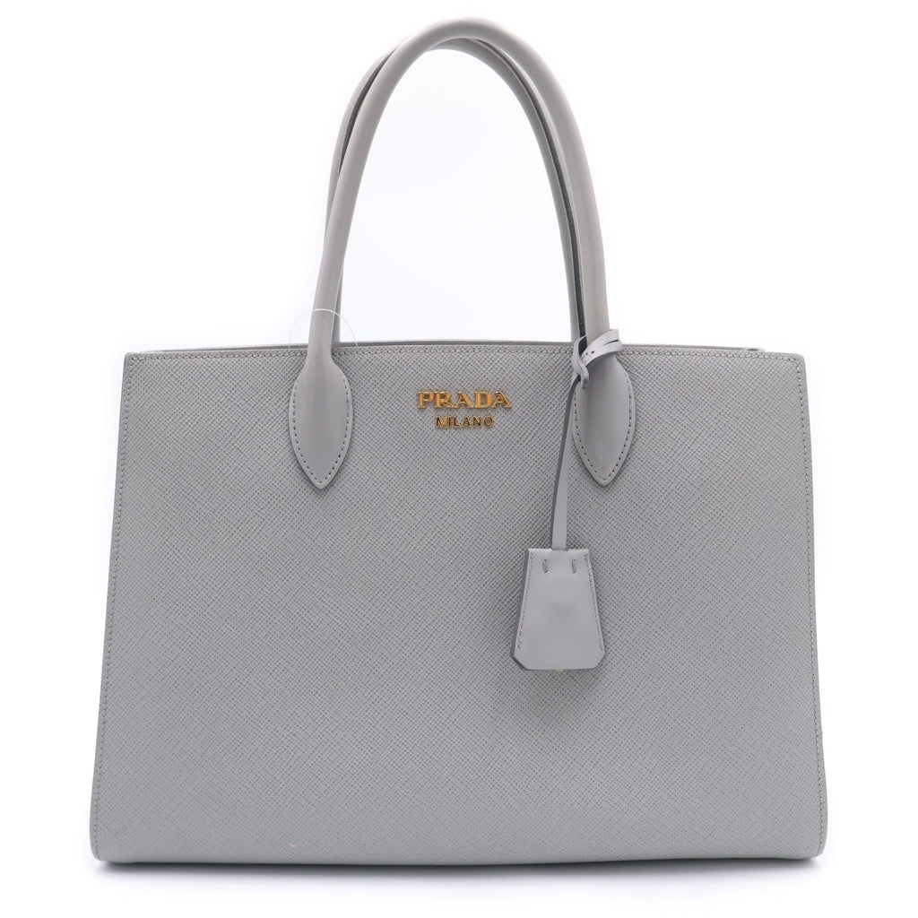 PRADA(プラダ) サフィアーノ ハンドバッグ グレー レザー 1BA153 ゴールド金具 レディース