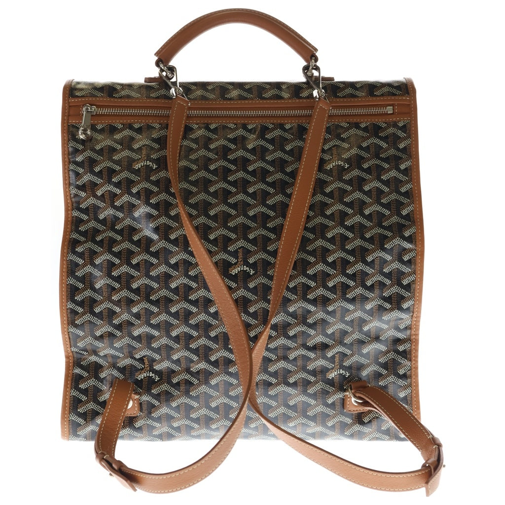 GOYARD(ゴヤール) サンレジェ ヘリンボーン リュックサック バックパック ブラウン レザー×PVC シルバー金具 レディース