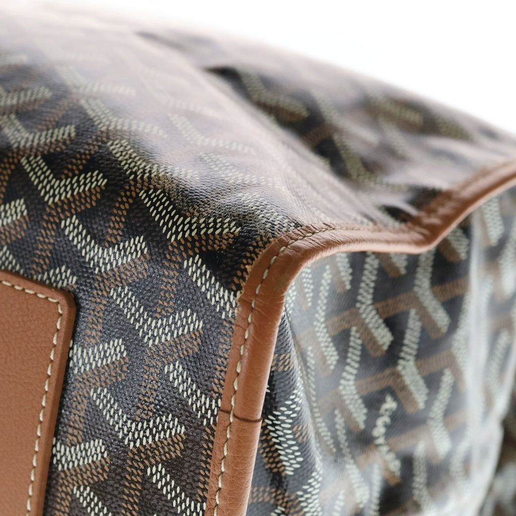 GOYARD(ゴヤール) サンレジェ ヘリンボーン リュックサック バックパック ブラウン レザー×PVC シルバー金具 レディース