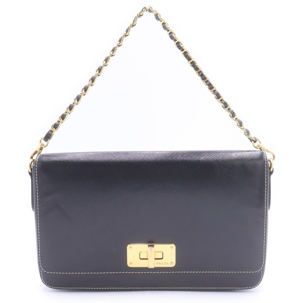 PRADA(プラダ) サフィアーノ ショルダーバッグ ブラック レザー ゴールド金具 レディース