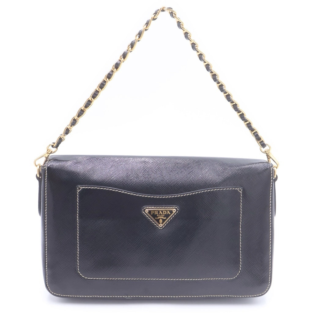 PRADA(プラダ) サフィアーノ ショルダーバッグ ブラック レザー ゴールド金具 レディース