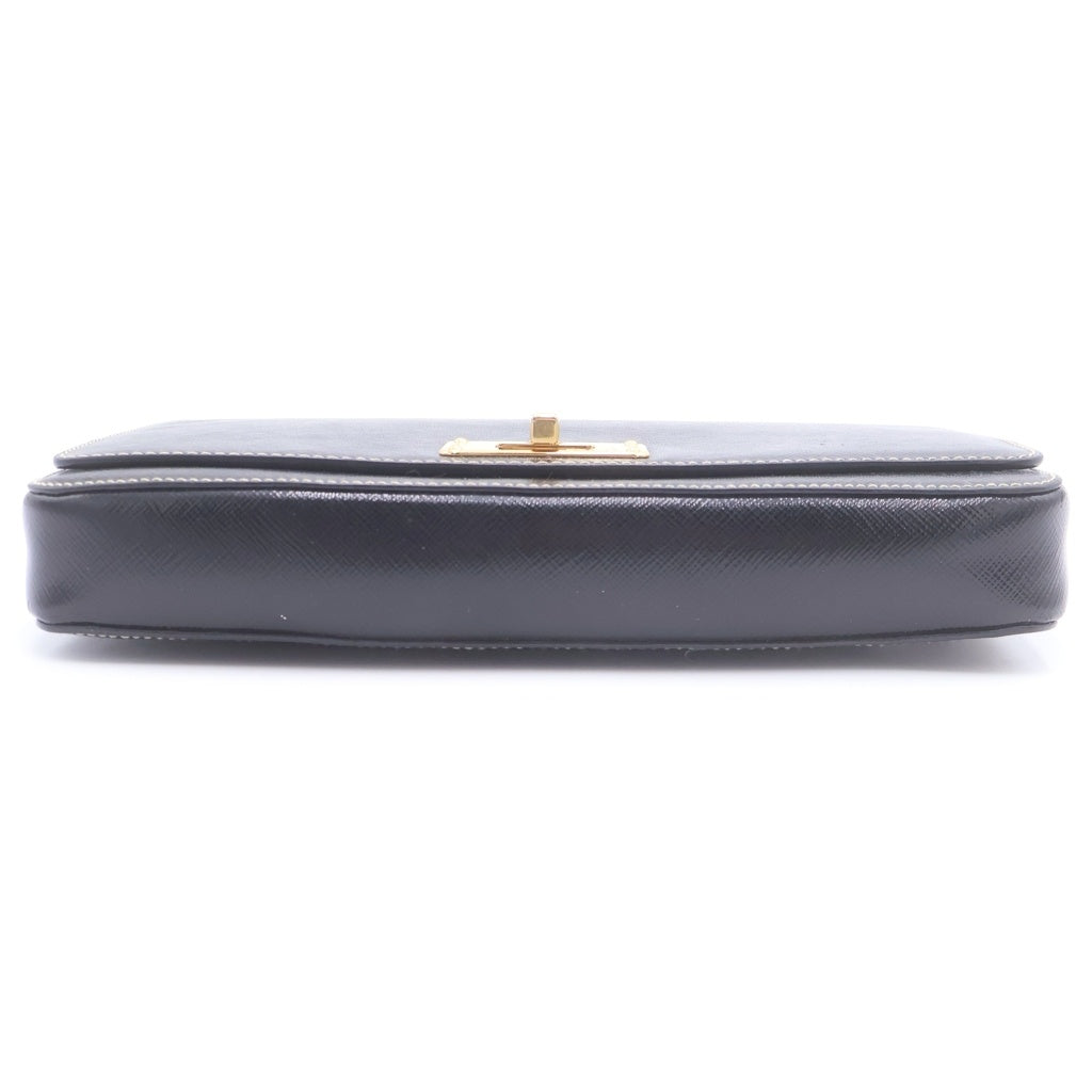 PRADA(プラダ) サフィアーノ ショルダーバッグ ブラック レザー ゴールド金具 レディース