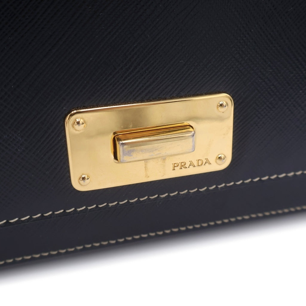 PRADA(プラダ) サフィアーノ ショルダーバッグ ブラック レザー ゴールド金具 レディース