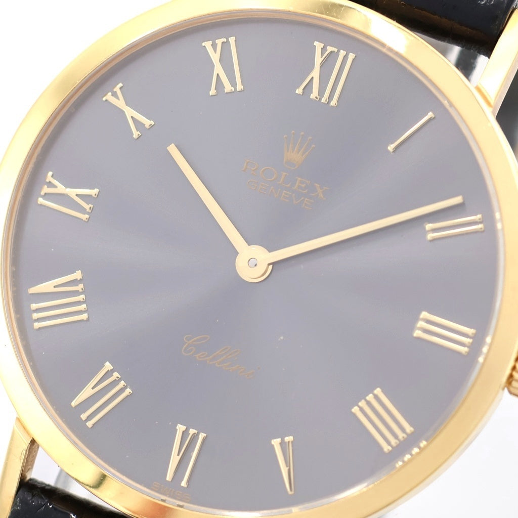 ROLEX(ロレックス) チェリーニ ブラック文字盤 レザーベルト 手巻き 腕時計 K18YG イエローゴールド 4112