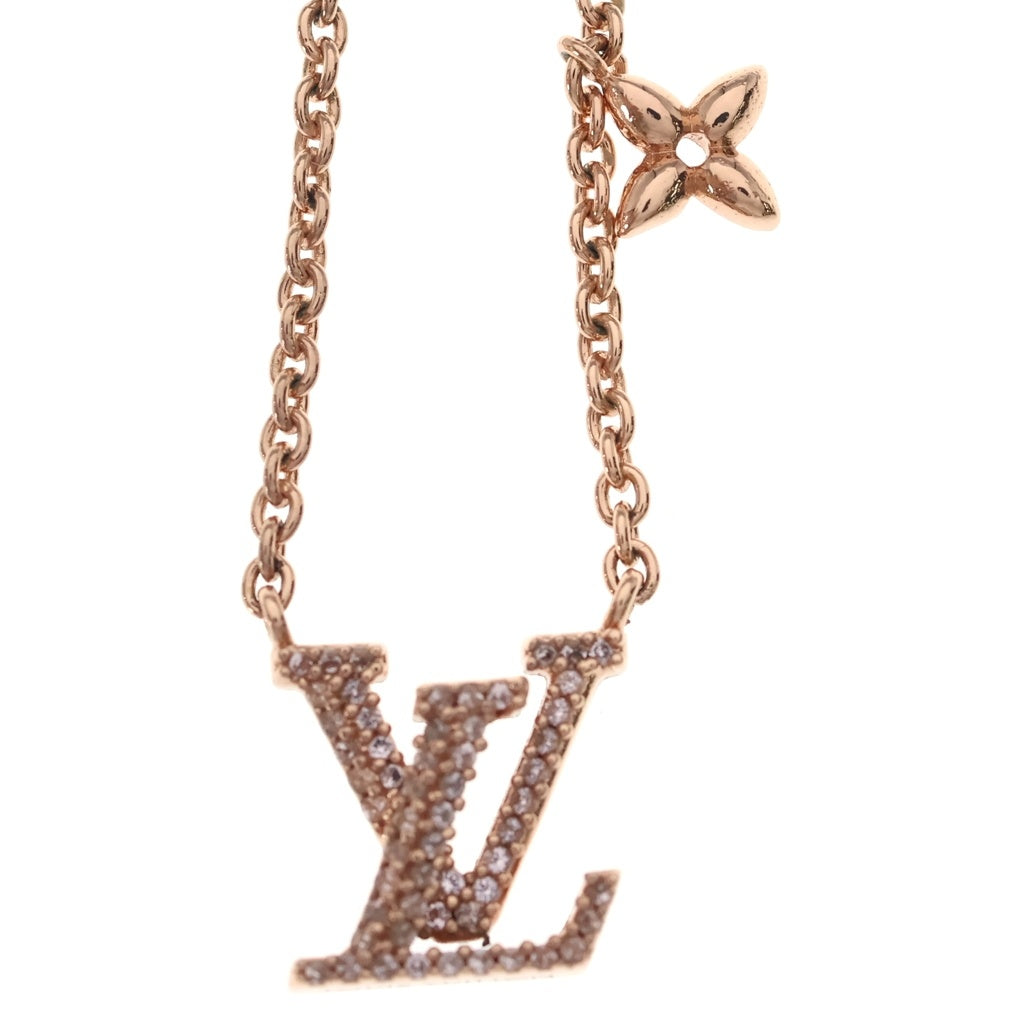 LOUIS VUITTON(ルイヴィトン) LVアイコニック ロゴラインストーン ネックレス ペンダント チェーン GP ピンクゴールド M00985 レディース
