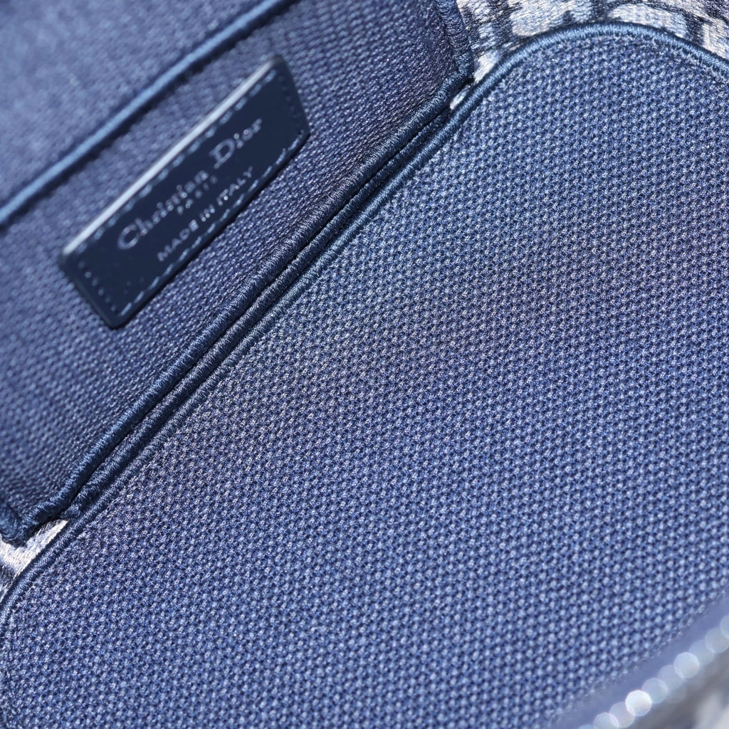 Christian Dior(クリスチャンディオール) トラベルバニティ ハンドバッグ ショルダーバッグ ミニバッグ オブリーク ネイビー キャンバス シルバー金具 レディース