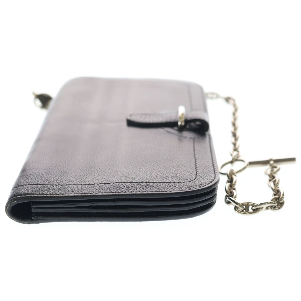 HERMES(エルメス) バイカーチェーン チェーン付きウォレット 二つ折り長財布 ブラック レザー □N刻印 シルバー金具