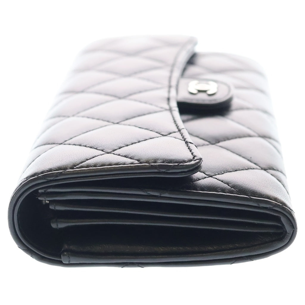 CHANEL(シャネル) マトラッセ 二つ折り長財布 ロングウォレット カードケース ブラック ラムスキン シルバー金具 レディース