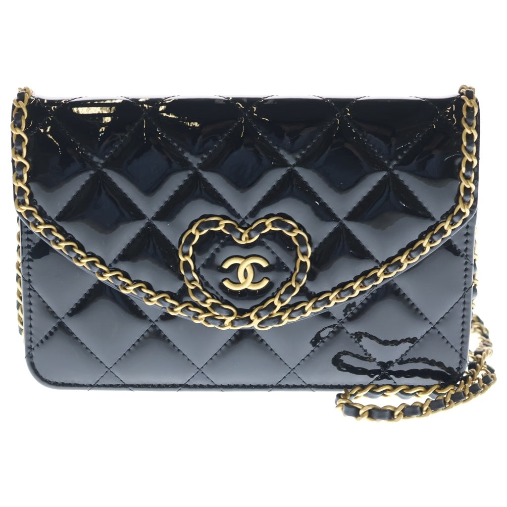CHANEL(シャネル) マトラッセ パテント ハート チェーンショルダーバッグ ミニバッグ ブラック パテント ゴールド金具 レディース