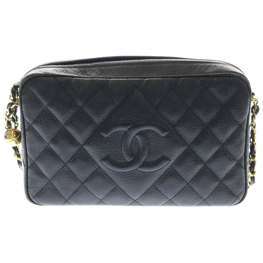 CHANEL(シャネル) マトラッセ ココマーク ココボール キャビアスキン レザー チェーンショルダーバッグ ゴールド金具 ブラック 3番台 レディース