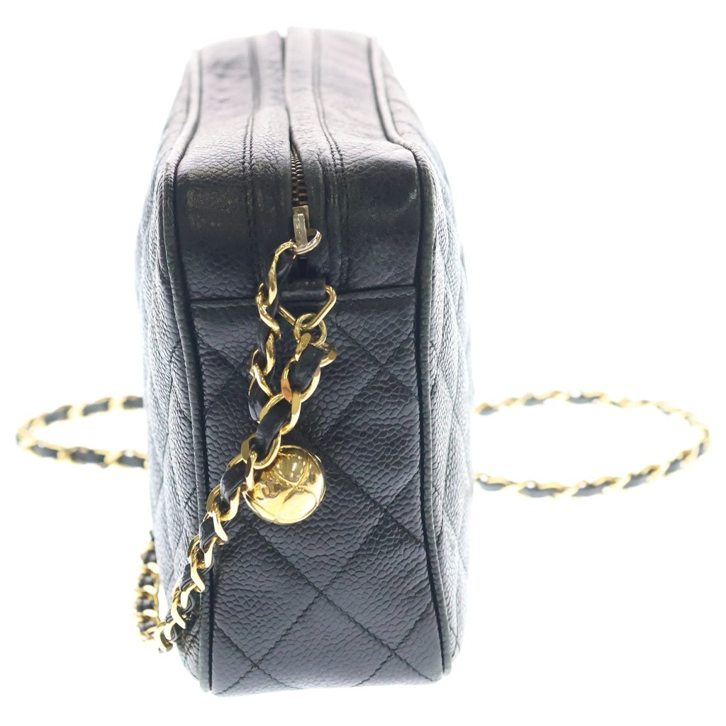 CHANEL(シャネル) マトラッセ ココマーク ココボール キャビアスキン レザー チェーンショルダーバッグ ゴールド金具 ブラック 3番台 レディース