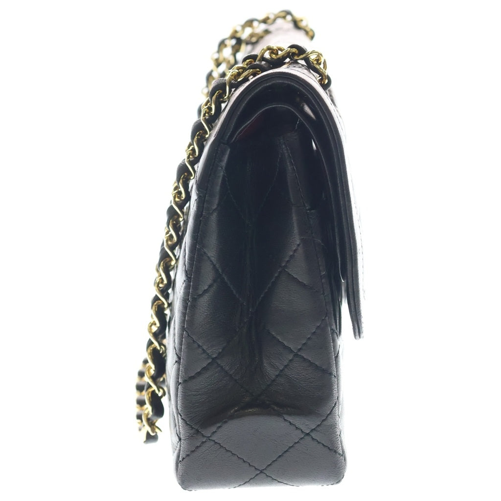 CHANEL(シャネル) マトラッセ パリ限定 ラムスキン レザー Wフラップ Wチェーン ショルダーバッグ ゴールド/シルバー金具 ブラック 2番台 レディース