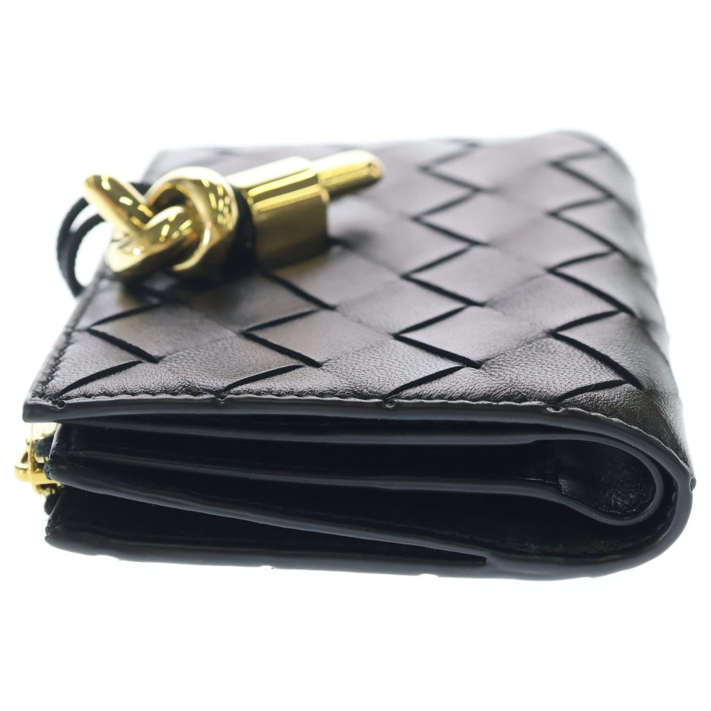 BOTTEGA VENETA(ボッテガヴェネタ) アンディアーモ 二つ折り財布 コンパクトウォレット カードケース ブラック レザー ゴールド金具 レディース