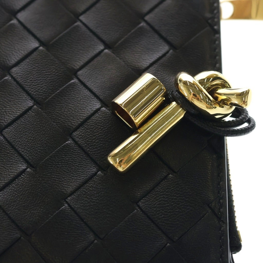 BOTTEGA VENETA(ボッテガヴェネタ) アンディアーモ 二つ折り財布 コンパクトウォレット カードケース ブラック レザー ゴールド金具 レディース