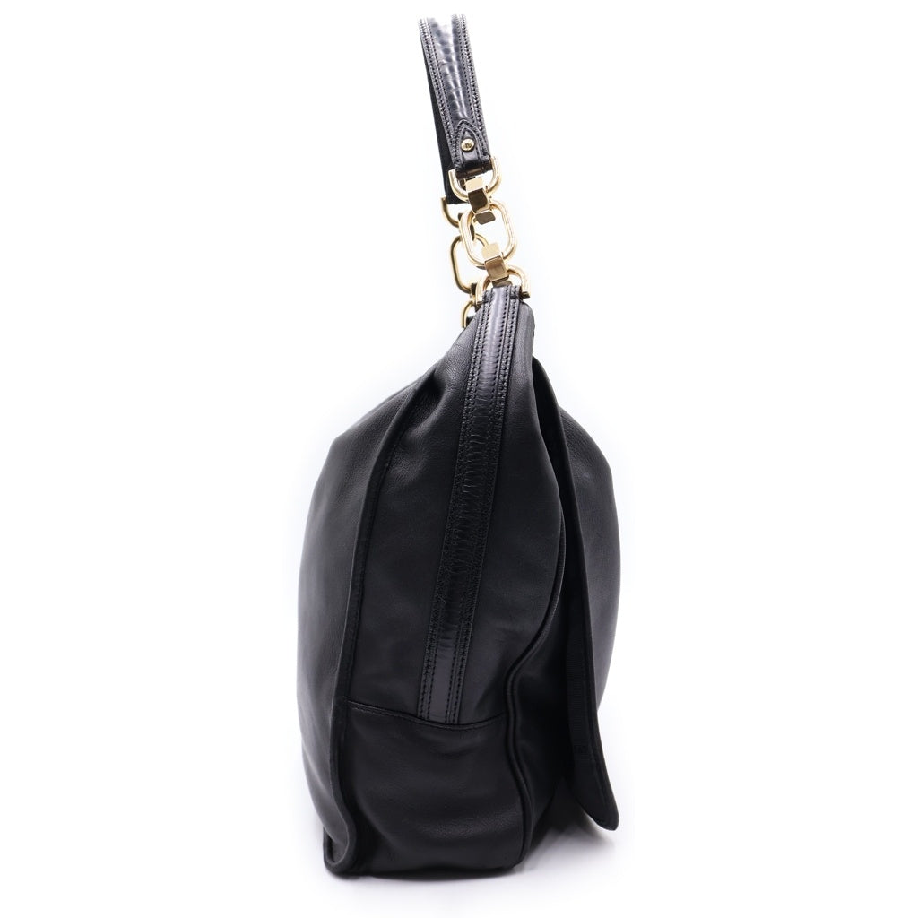 LOEWE(ロエベ) マイア アナグラムロゴ プレート レザー ショルダーバッグ ゴールド金具 ブラック レディース