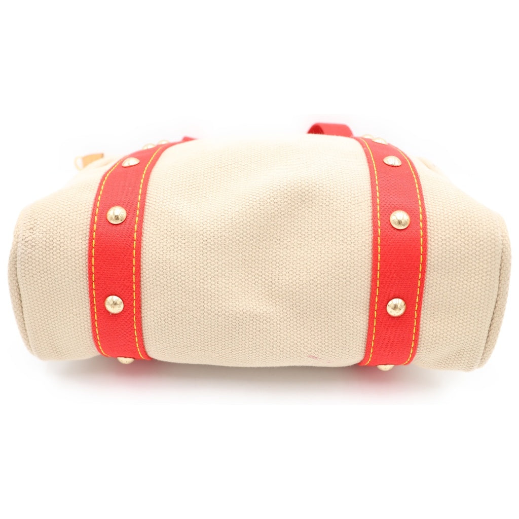 LOUIS VUITTON(ルイヴィトン) アンティグア カバMM トートバッグ ハンドバッグ ベージュ×レッド キャンバス M40035 ゴールド金具 レディース