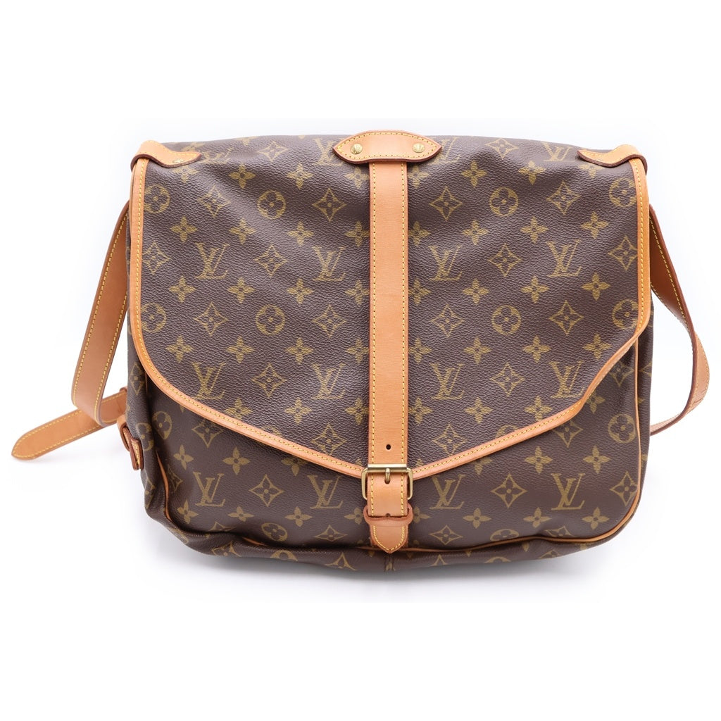 LOUIS VUITTON(ルイヴィトン) モノグラム ソミュール35 ショルダーバッグ ブラウン レザー×PVC M42254 ゴールド金具 レディース