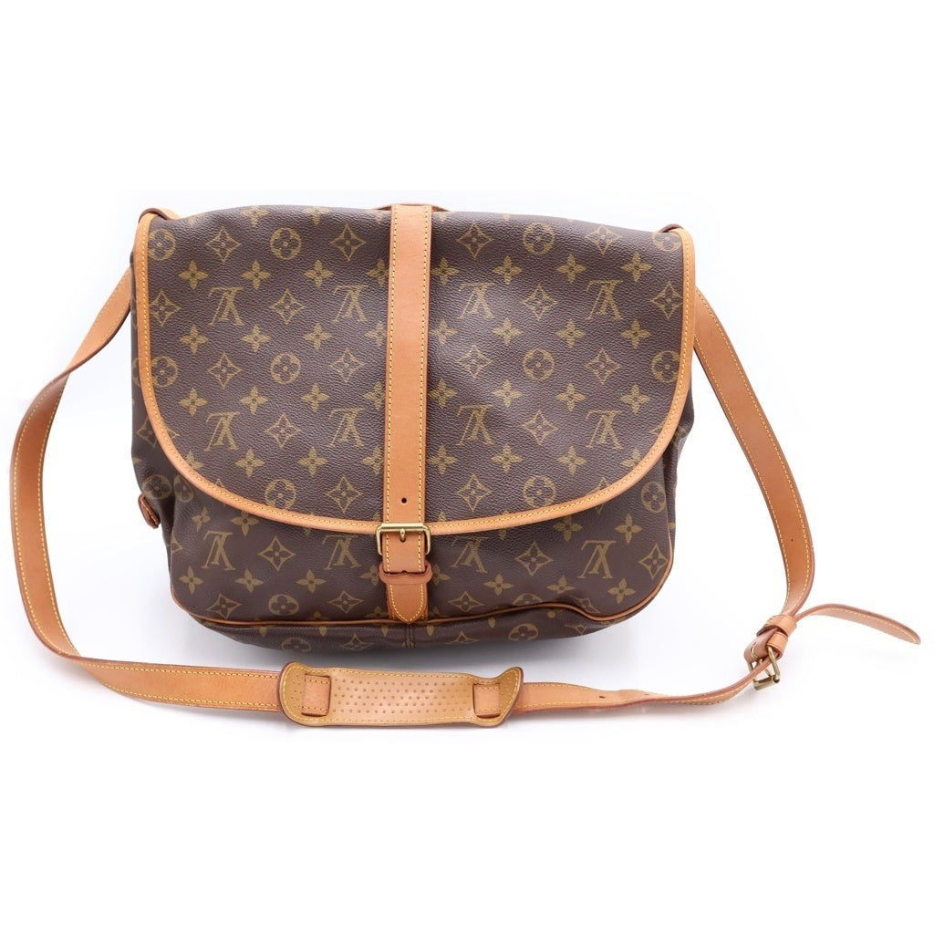 LOUIS VUITTON(ルイヴィトン) モノグラム ソミュール35 ショルダーバッグ ブラウン レザー×PVC M42254 ゴールド金具 レディース