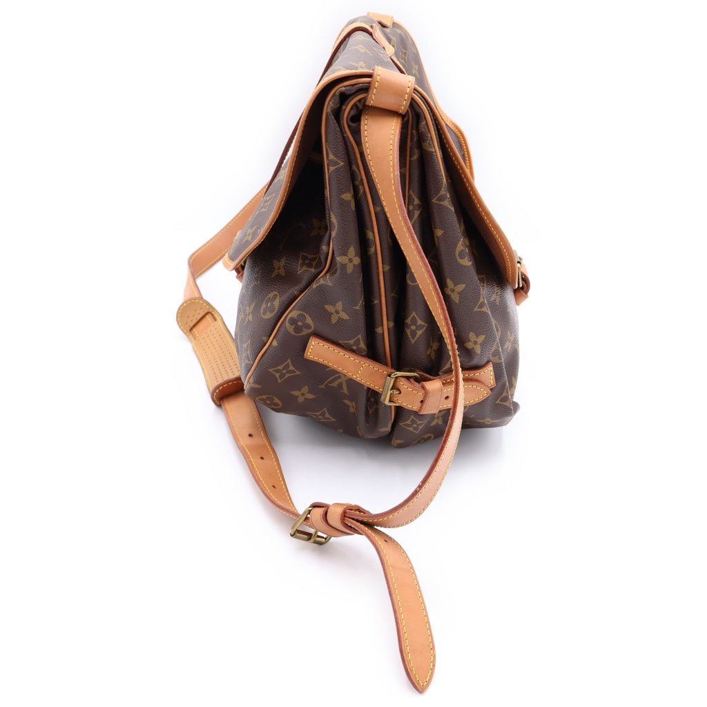 LOUIS VUITTON(ルイヴィトン) モノグラム ソミュール35 ショルダーバッグ ブラウン レザー×PVC M42254 ゴールド金具 レディース