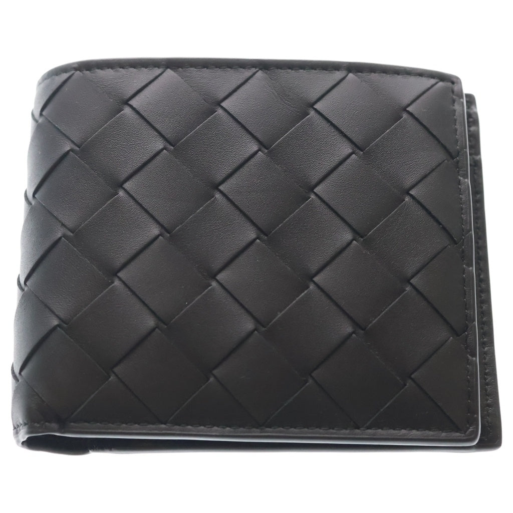 BOTTEGA VENETA(ボッテガヴェネタ) イントレチャート レザー 二つ折り財布 コンパクトウォレット ブラック
