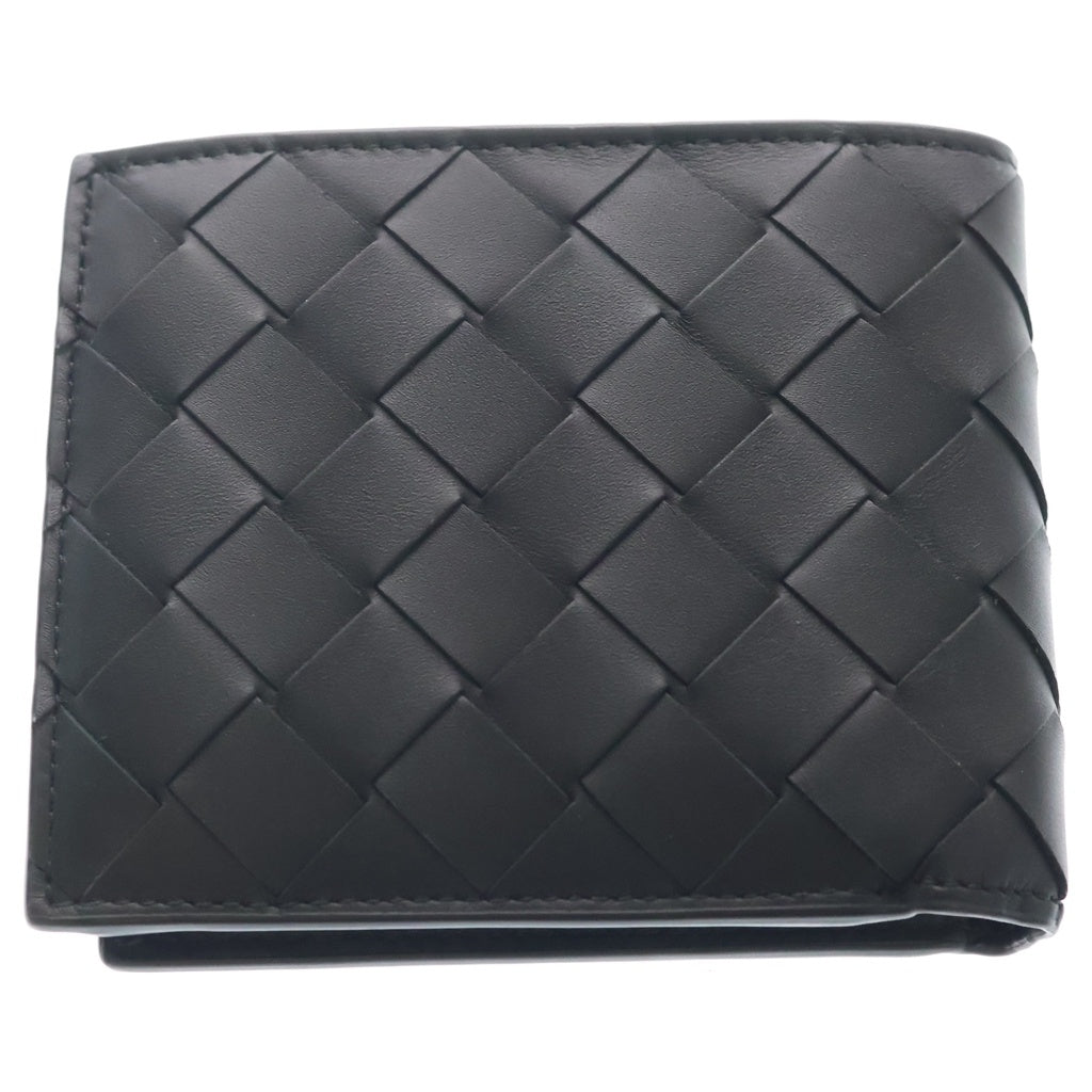 BOTTEGA VENETA(ボッテガヴェネタ) イントレチャート レザー 二つ折り財布 コンパクトウォレット ブラック