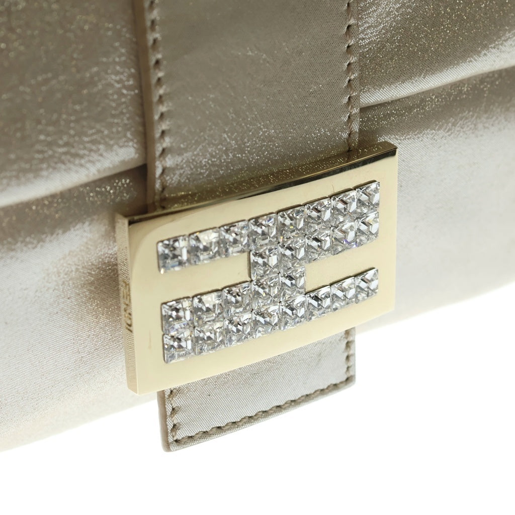 FENDI(フェンディ) マンマバケット ラインストーン ラメ グリッター ショルダーバッグ アイボリー ベージュ レザー 8BR600 ゴールド金具 レディース