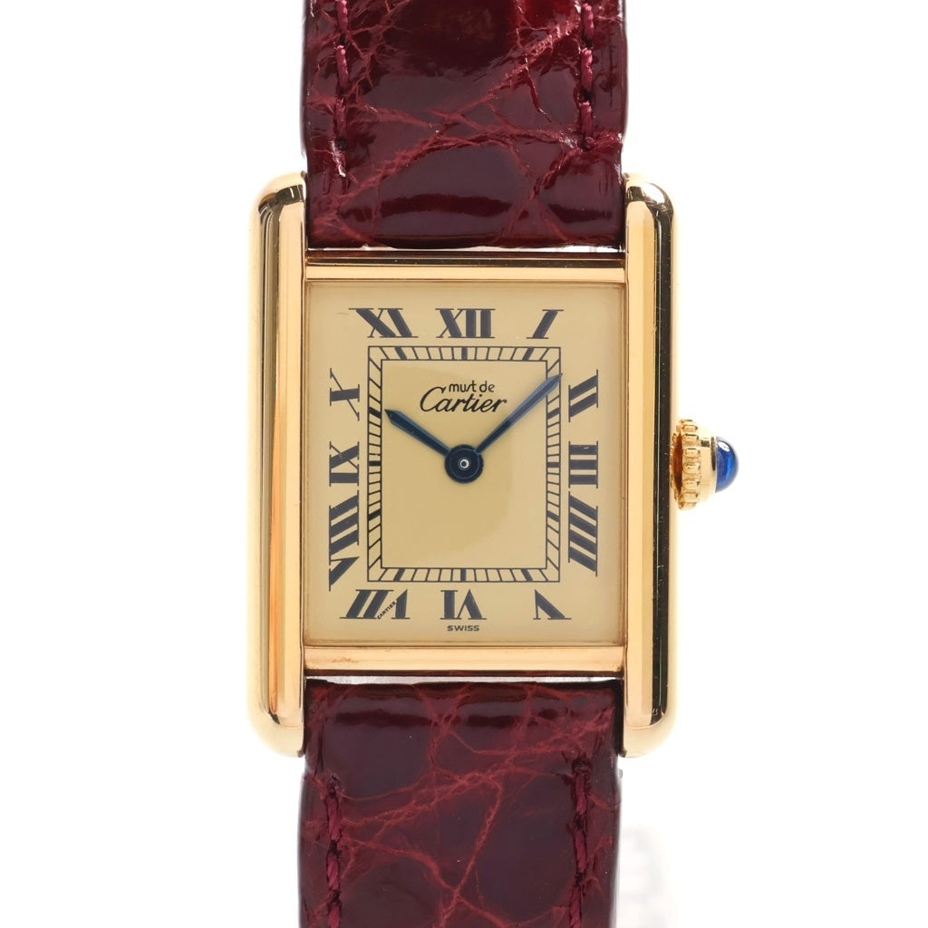 Cartier(カルティエ) タンク SM アイボリー文字盤 SV925 レザーベルト クォーツウォッチ 腕時計 ゴールド/ボルドー W1003154
