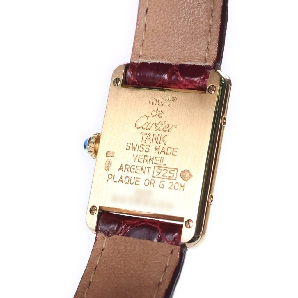 Cartier(カルティエ) タンク SM アイボリー文字盤 SV925 レザーベルト クォーツウォッチ 腕時計 ゴールド/ボルドー W1003154