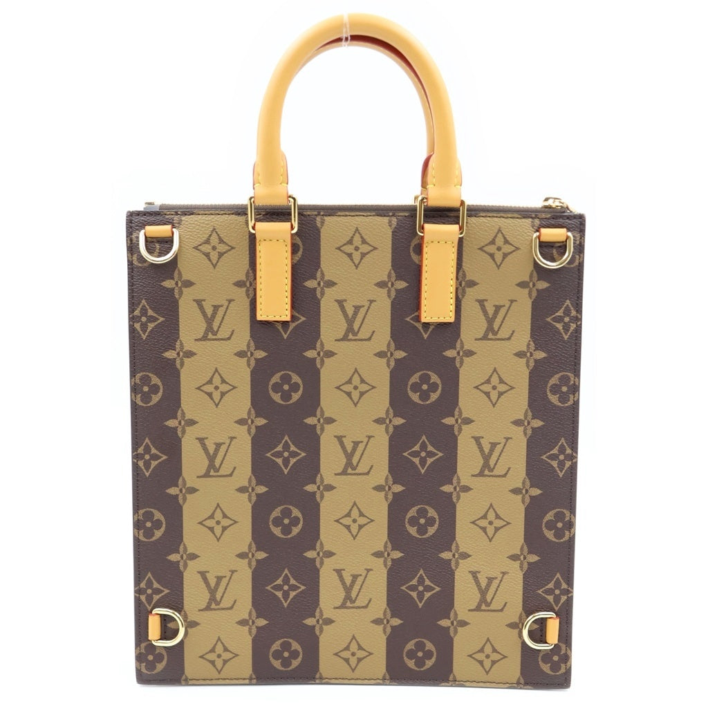LOUIS VUITTON(ルイヴィトン) ×NIGO サックプラメッセンジャー モノグラム ストライプ ハンドバッグ トートバッグ ブラウン レザー×PVC M45969 ゴールド金具 レディース