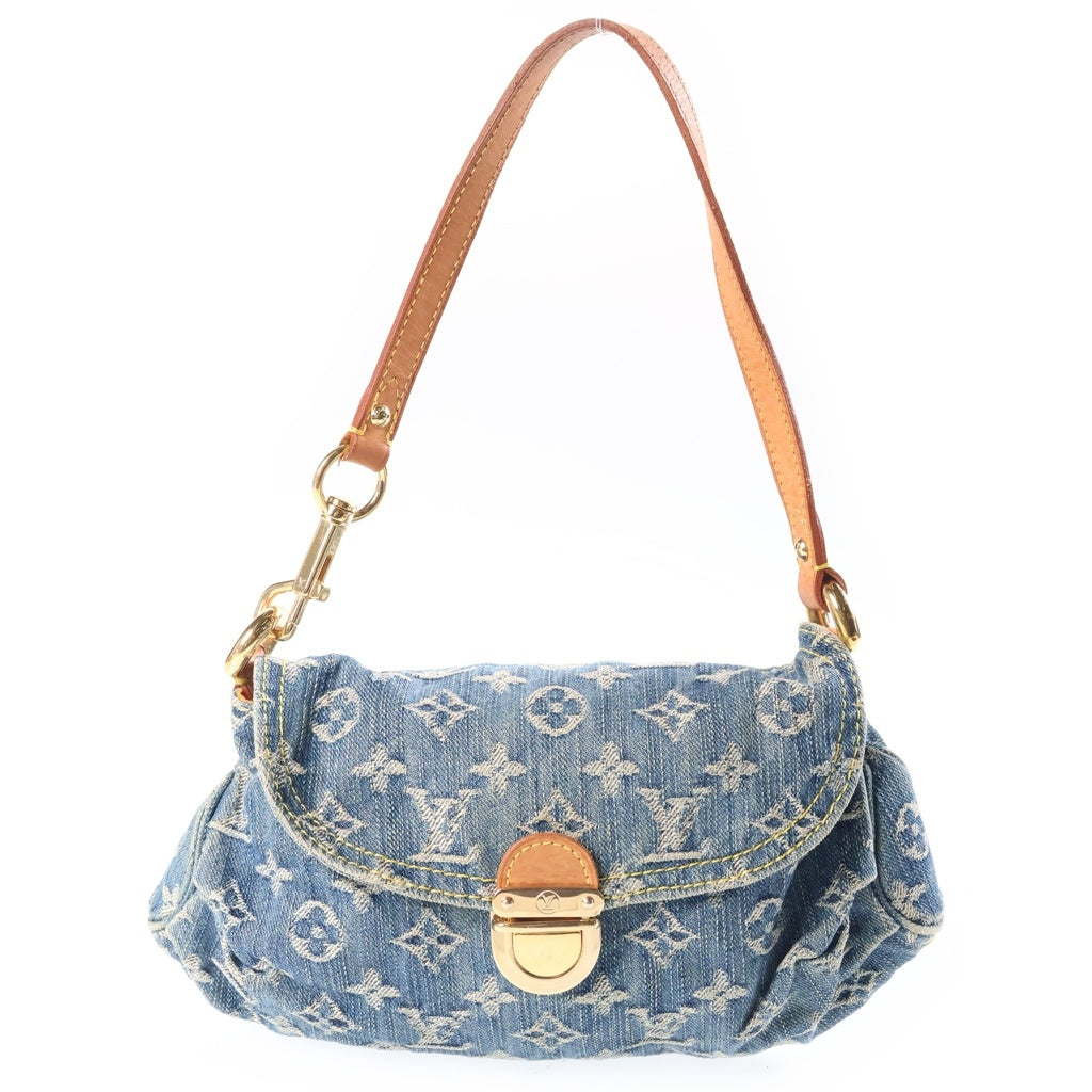 LOUIS VUITTON(ルイヴィトン) モノグラム デニム プリーティミニ ハンドバッグ インディゴブルー×ブラウン デニム×レザー M95050 ゴールド金具 レディース