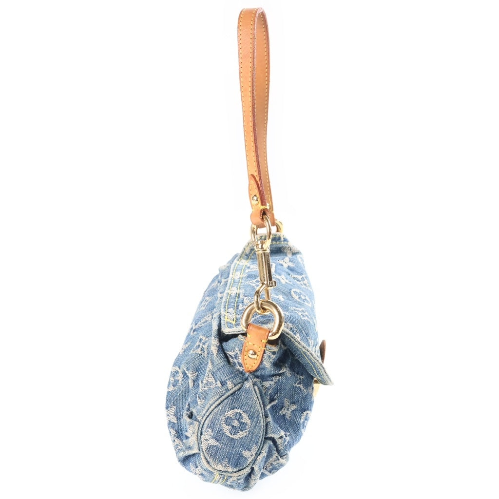 LOUIS VUITTON(ルイヴィトン) モノグラム デニム プリーティミニ ハンドバッグ インディゴブルー×ブラウン デニム×レザー M95050 ゴールド金具 レディース