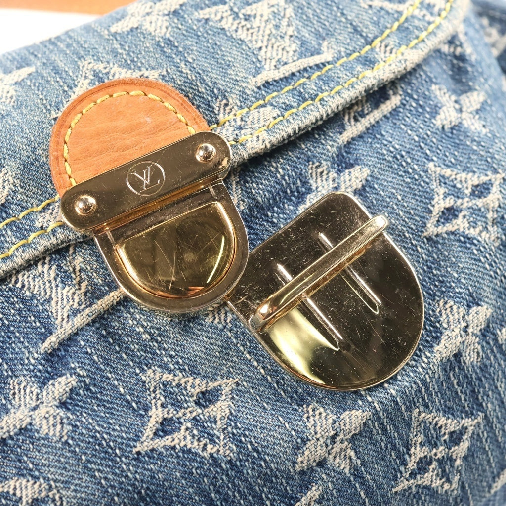 LOUIS VUITTON(ルイヴィトン) モノグラム デニム プリーティミニ ハンドバッグ インディゴブルー×ブラウン デニム×レザー M95050 ゴールド金具 レディース