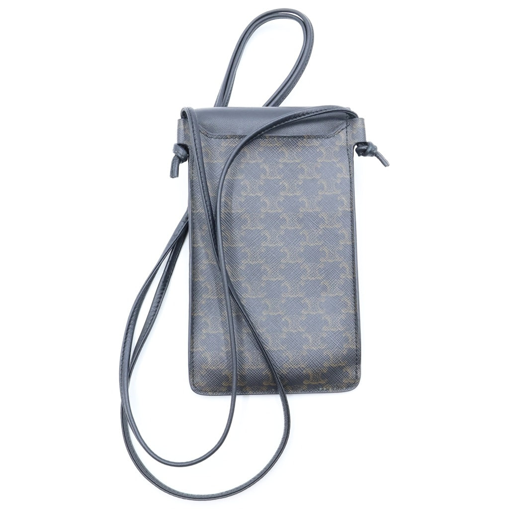 CELINE(セリーヌ) トリオンフ マカダム柄 スマホホルダー ショルダーバッグ ブラック PVC×レザー AN-3212 レディース