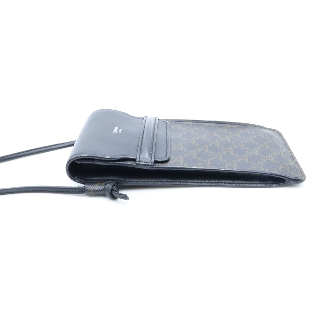 CELINE(セリーヌ) トリオンフ マカダム柄 スマホホルダー ショルダーバッグ ブラック PVC×レザー AN-3212 レディース