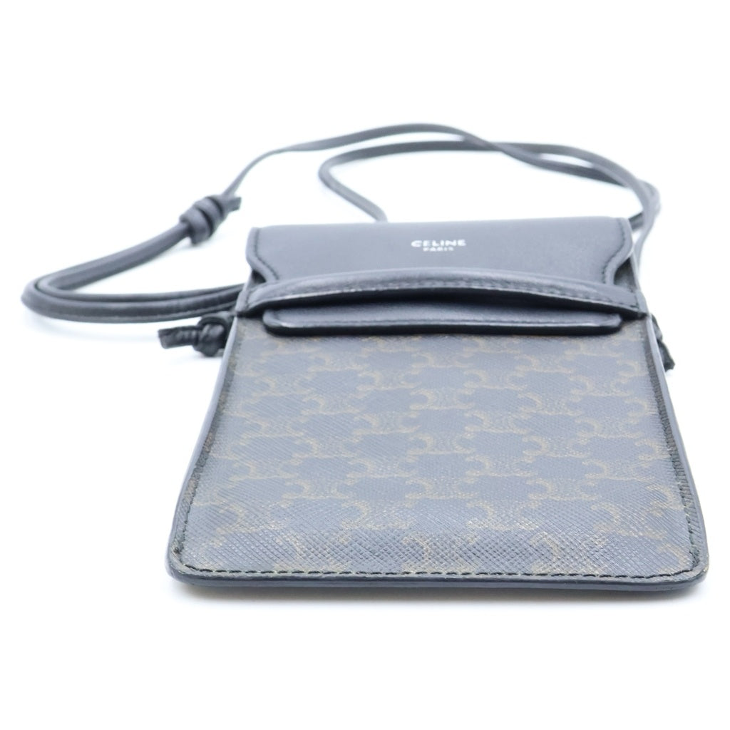 CELINE(セリーヌ) トリオンフ マカダム柄 スマホホルダー ショルダーバッグ ブラック PVC×レザー AN-3212 レディース