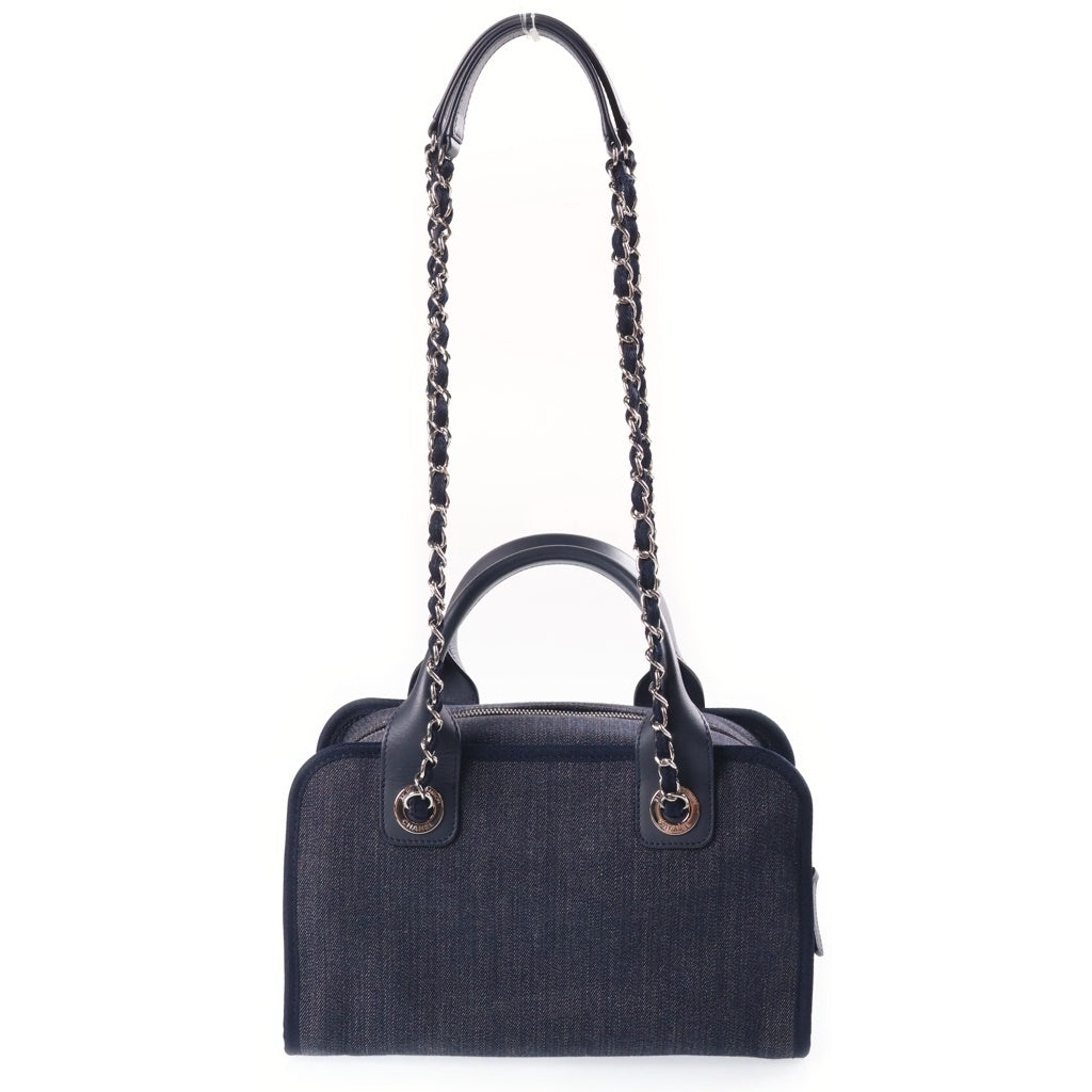 CHANEL(シャネル) ドーヴィル ボーリングバッグ チェーンハンドバッグ ショルダーバッグ ネイビー デニム×レザー A92749 シルバー金具 レディース