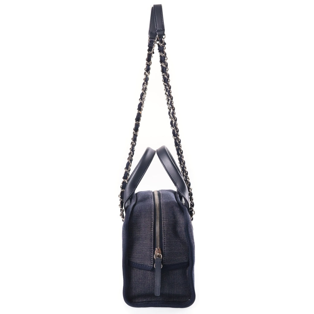 CHANEL(シャネル) ドーヴィル ボーリングバッグ チェーンハンドバッグ ショルダーバッグ ネイビー デニム×レザー A92749 シルバー金具 レディース