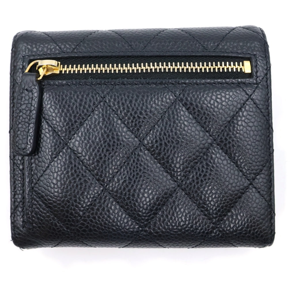 CHANEL(シャネル) ココマーク スモールフラップウォレット 三つ折り財布 コインケース ブラック キャビアスキン AP0231 ゴールド金具 レディース