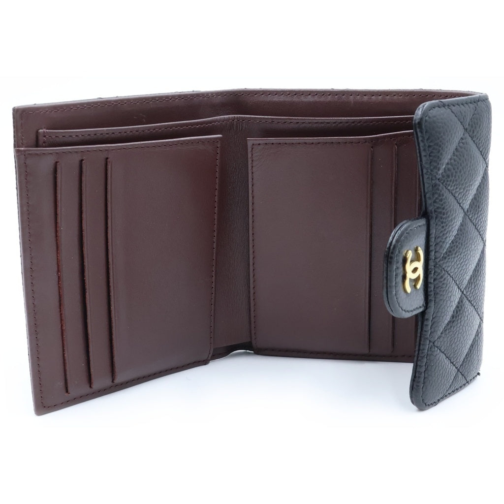 CHANEL(シャネル) ココマーク スモールフラップウォレット 三つ折り財布 コインケース ブラック キャビアスキン AP0231 ゴールド金具 レディース