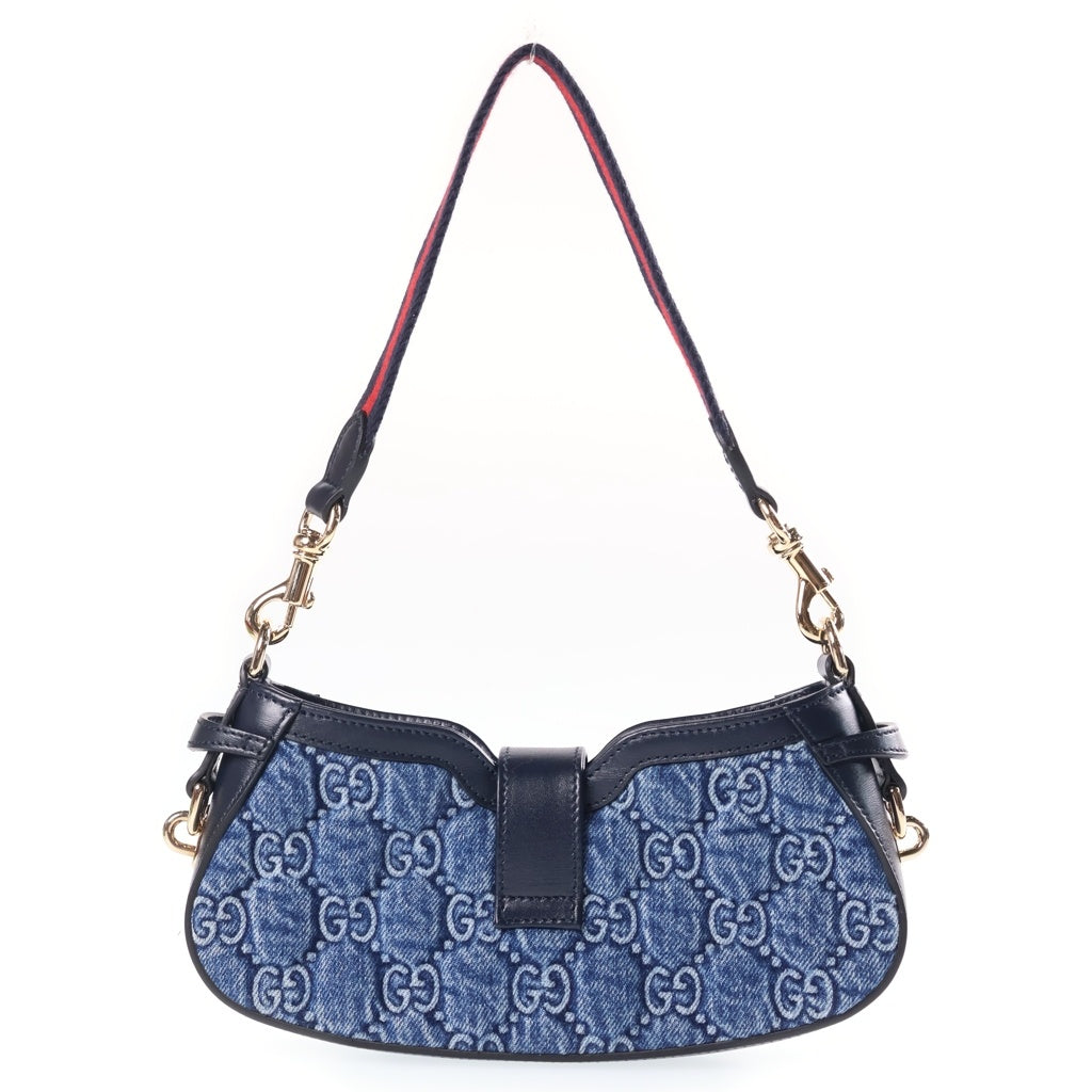 GUCCI(グッチ) シェリーライン GGデニム ムーンサイド ワンショルダーバッグ インディゴブルー デニム 786015 ゴールド金具 レディース
