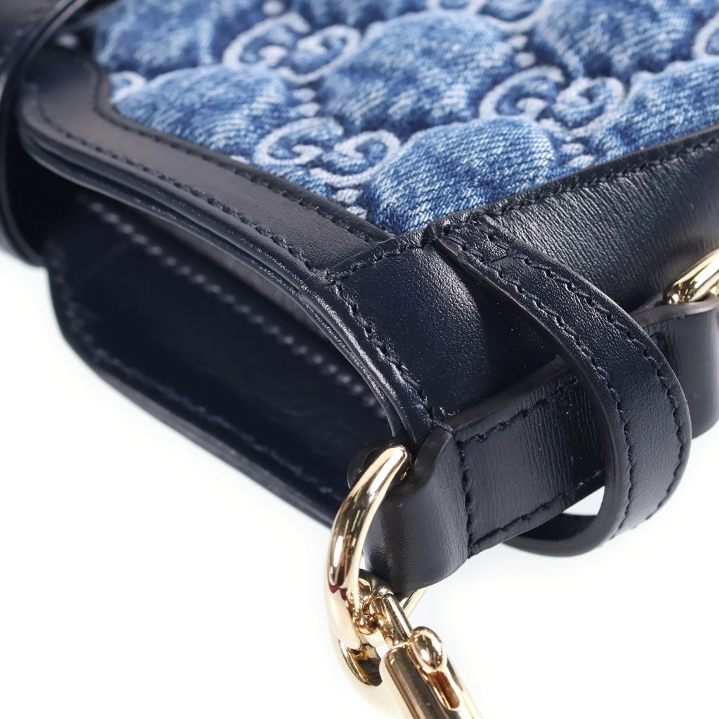 GUCCI(グッチ) シェリーライン GGデニム ムーンサイド ワンショルダーバッグ インディゴブルー デニム 786015 ゴールド金具 レディース