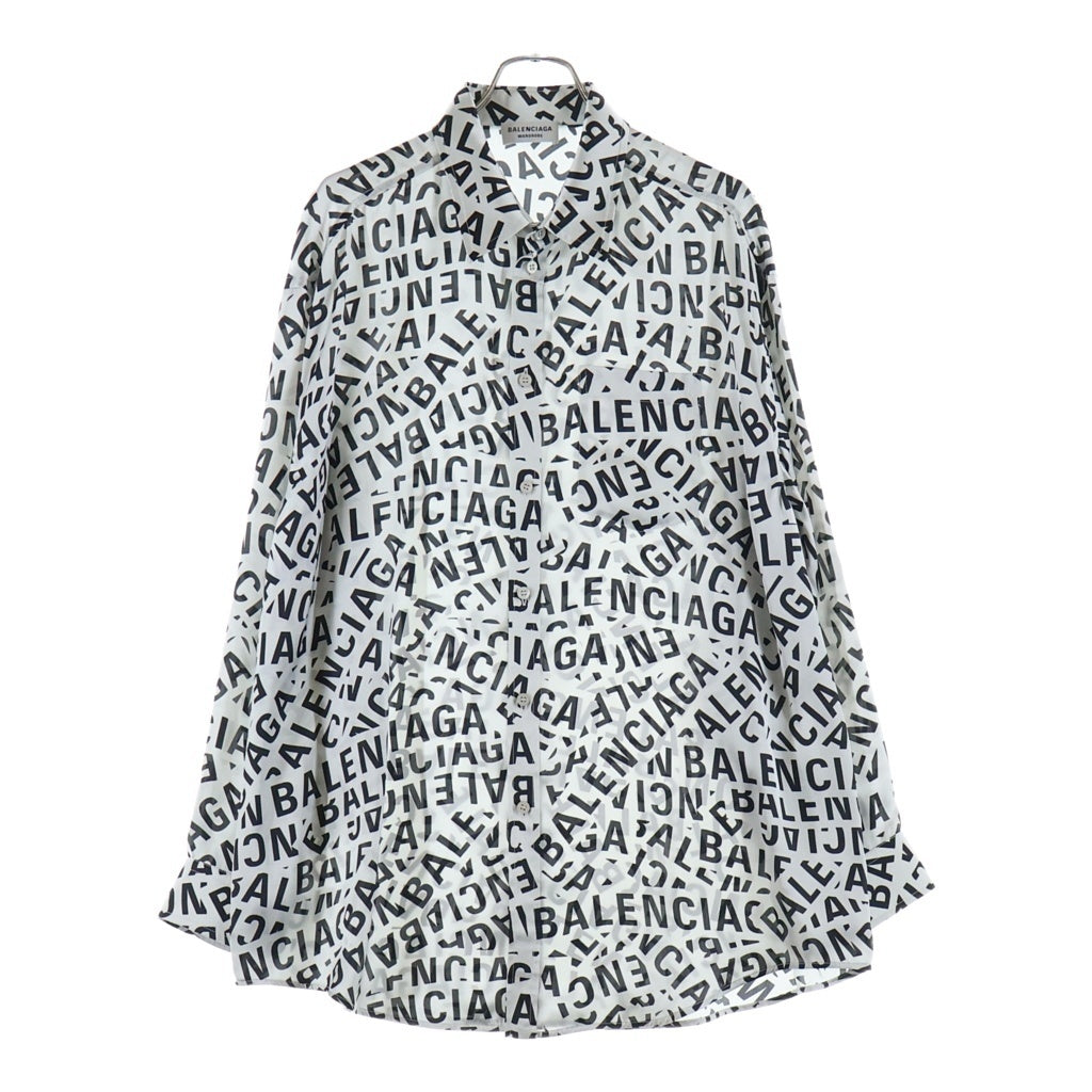 BALENCIAGA(バレンシアガ) 22 ALL LOGO オールロゴシャツ ブラウス ポリエステル グレー×ブラック 681050