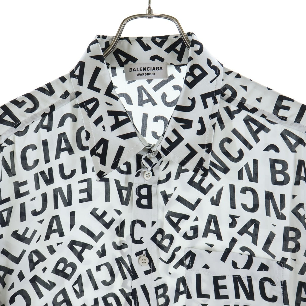 BALENCIAGA(バレンシアガ) 22 ALL LOGO オールロゴシャツ ブラウス ポリエステル グレー×ブラック 681050